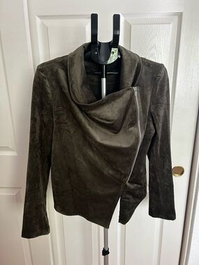 Lulu's Olive Green Asymmetrical Faux Suede Moto Jacket